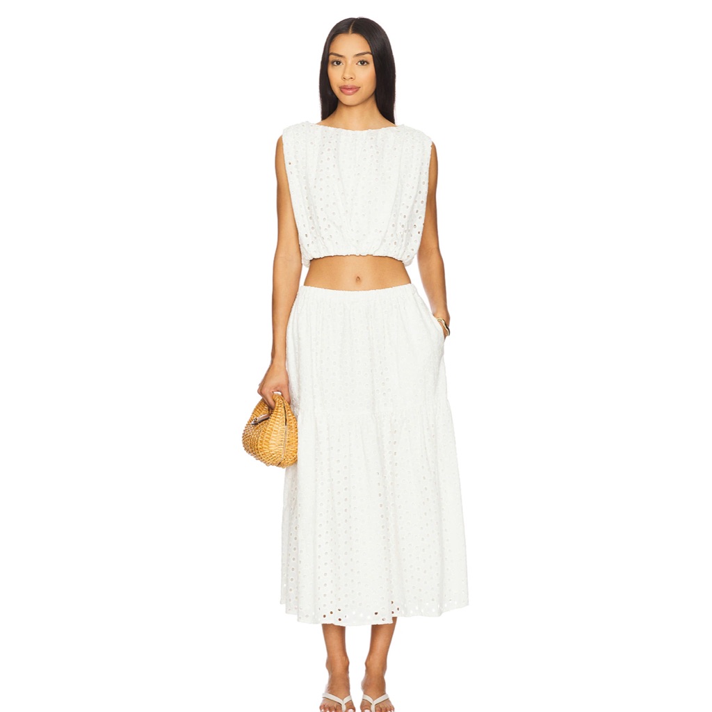 Astr White Eyelet Maxi Skirt & Top Set